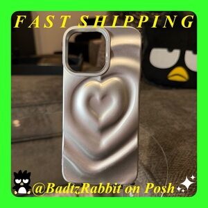 iPhone 15 Pro Max Phone Case | SILVER WAVY HEART